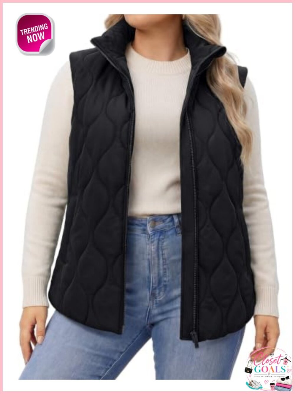 Plus Size Women Puffer Vest Quilted Zip Up Sleeveless Jacket with Pockets
